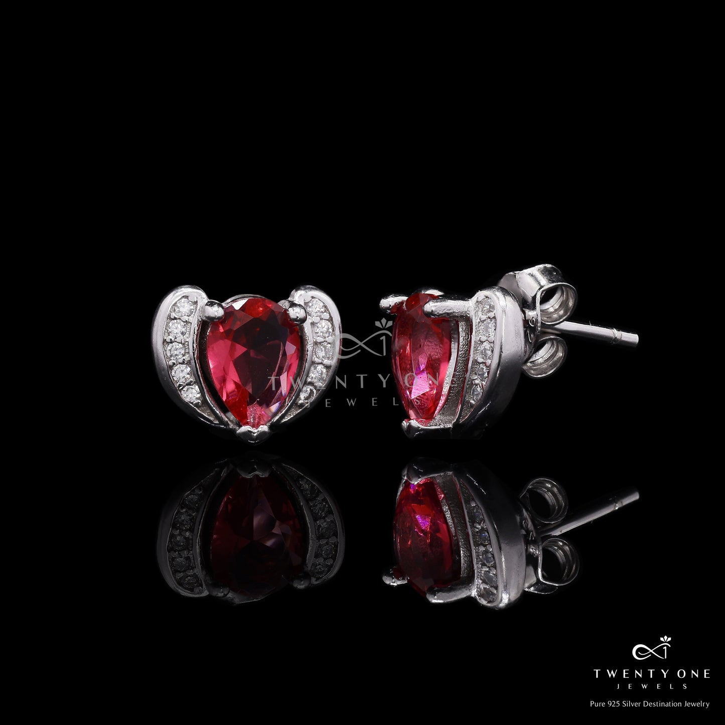 Ruby Heart Solitaire Anahi Studs on Pure 925 Silver