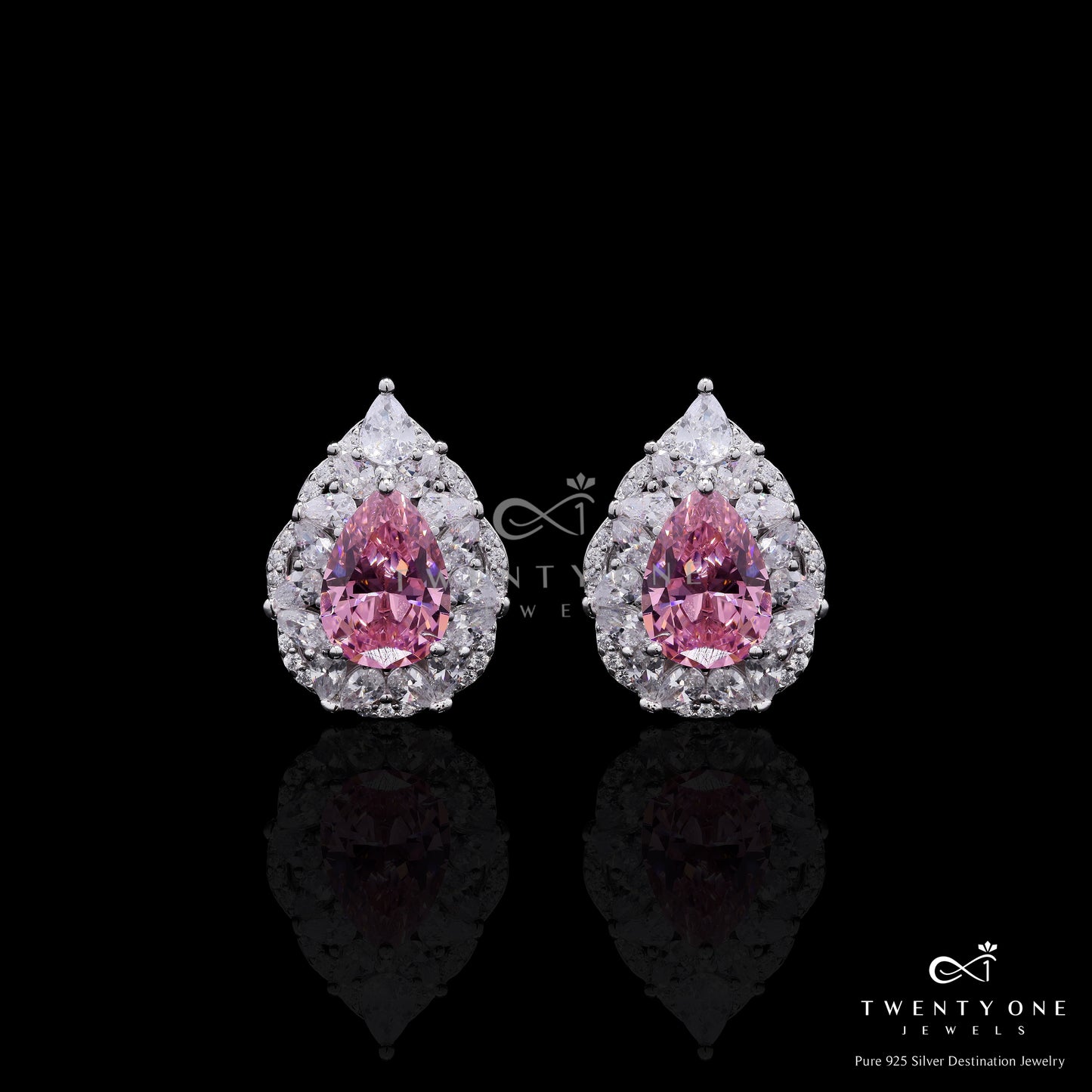 Ultra Premium 2 Carat Pink Diamond Drop Solitaire Gravita Earrings on Pure 925 Silver
