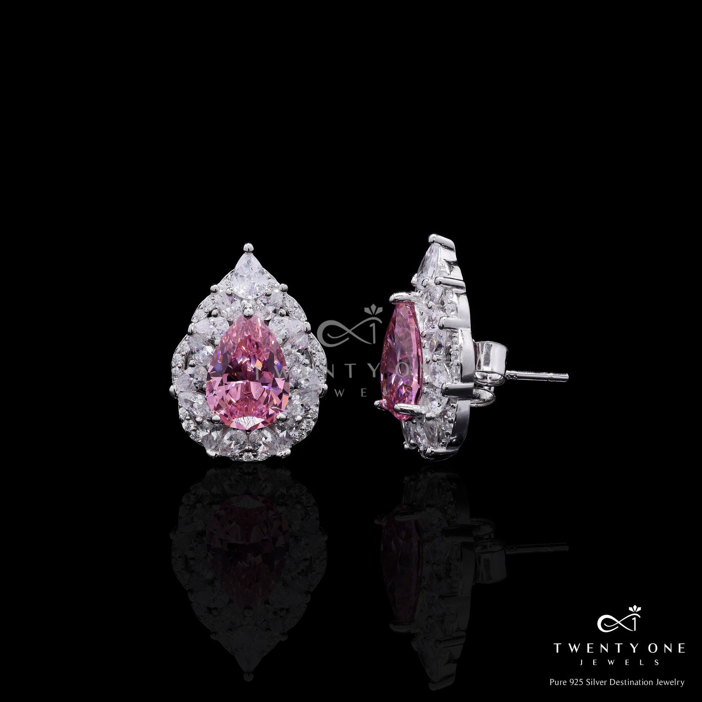 Ultra Premium 2 Carat Pink Diamond Drop Solitaire Gravita Earrings on Pure 925 Silver