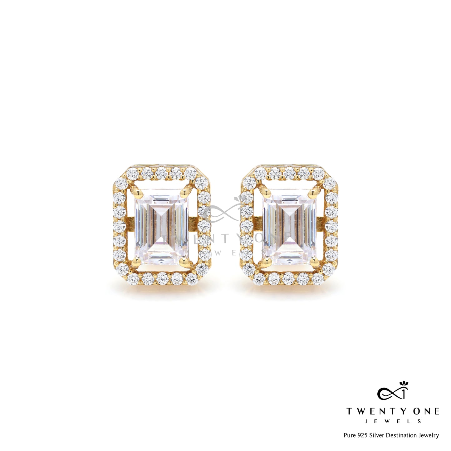 Premium Range 1.5 Carat Emerald Cut Princia Solitaire Studs with Screw Backs - 18k Gold Finish