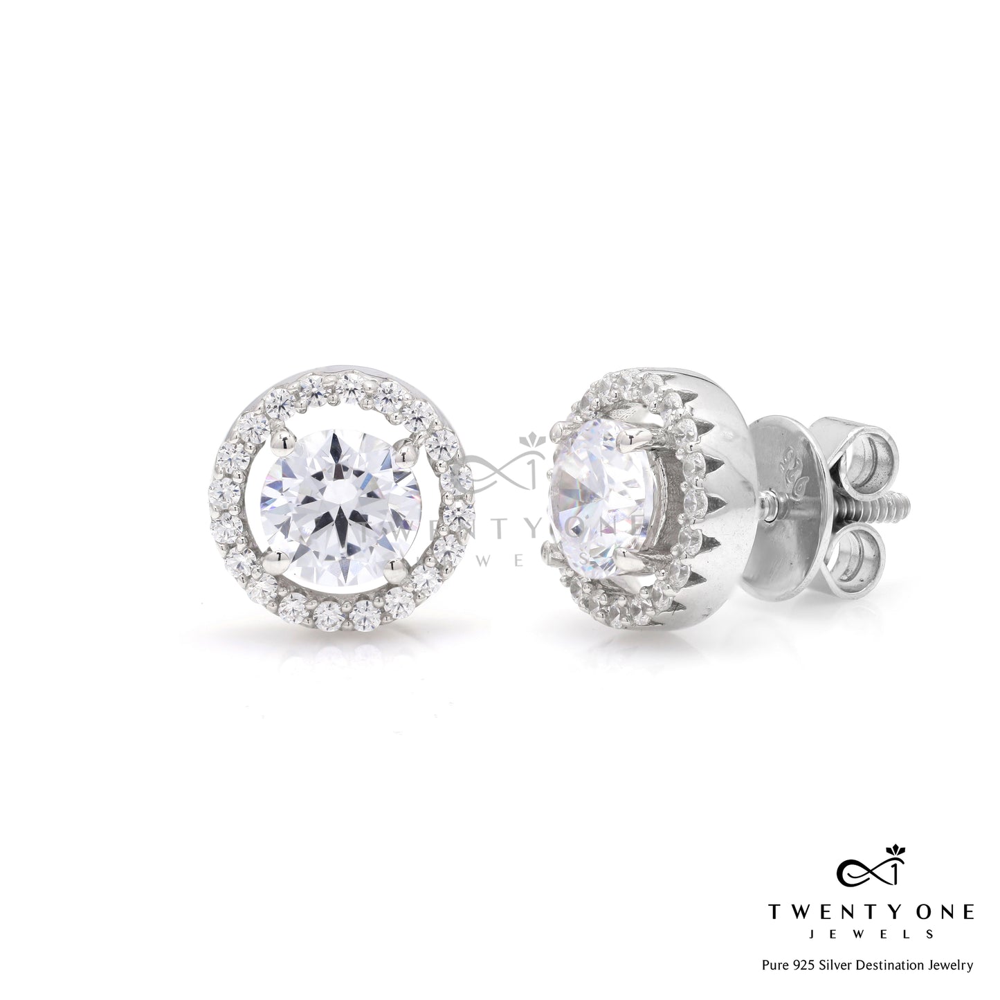 1 Carat Each Classic Halo Studs with Premium Screw Backs
