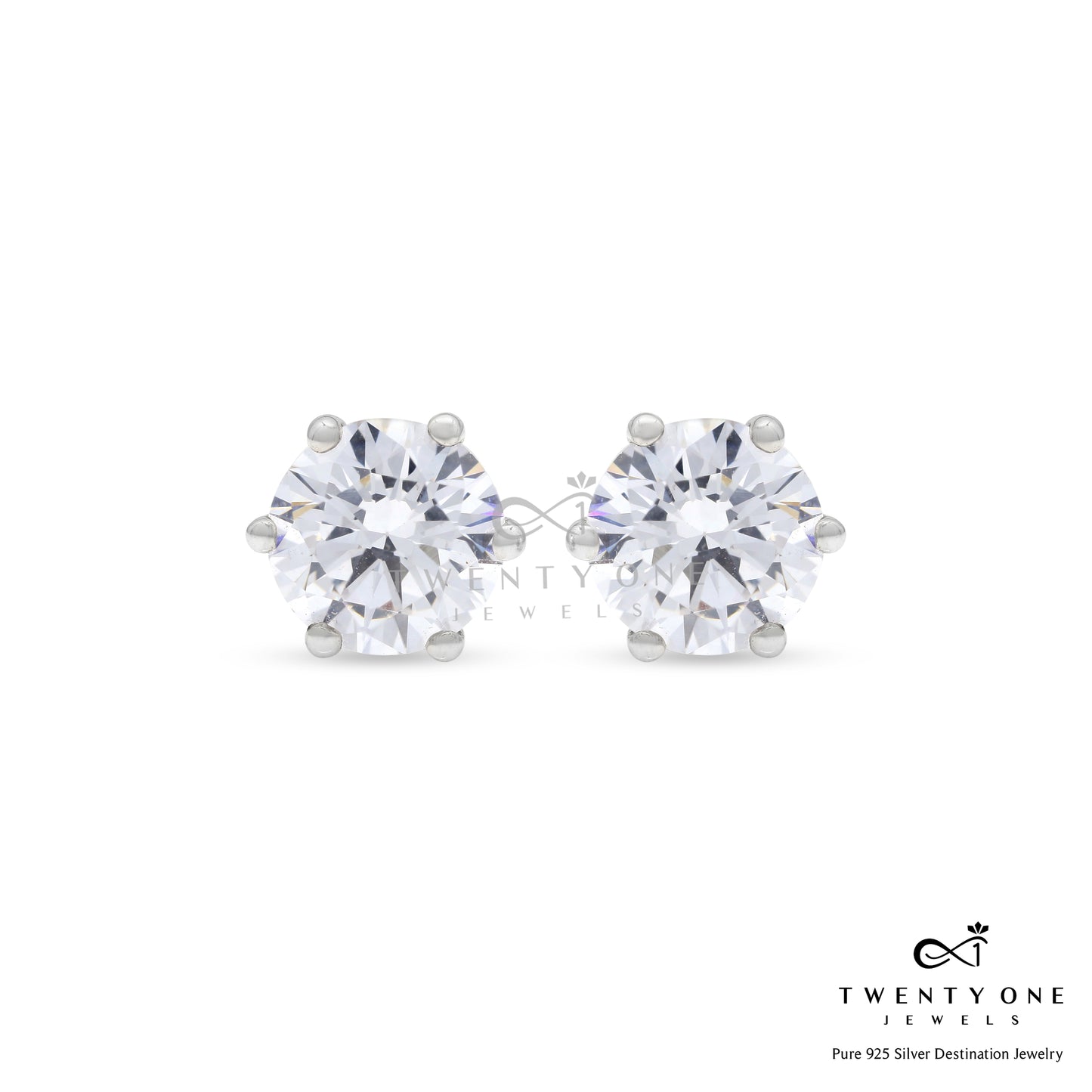 1.3 Carat Solitaire Studs on 925 Silver with Premium Screw Backs in White Gold Finish