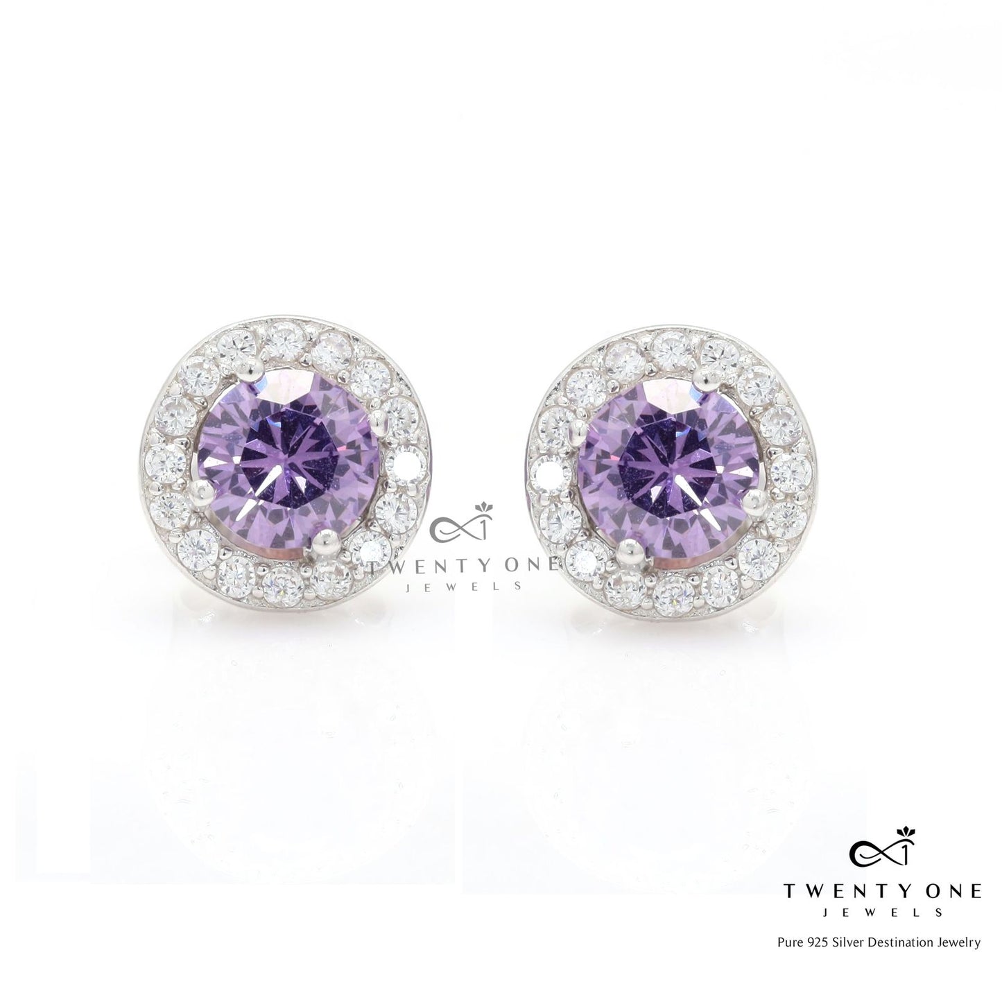 Hydro Amethyst Classic Halo Studs with Push Backs on Pure 925 Silver