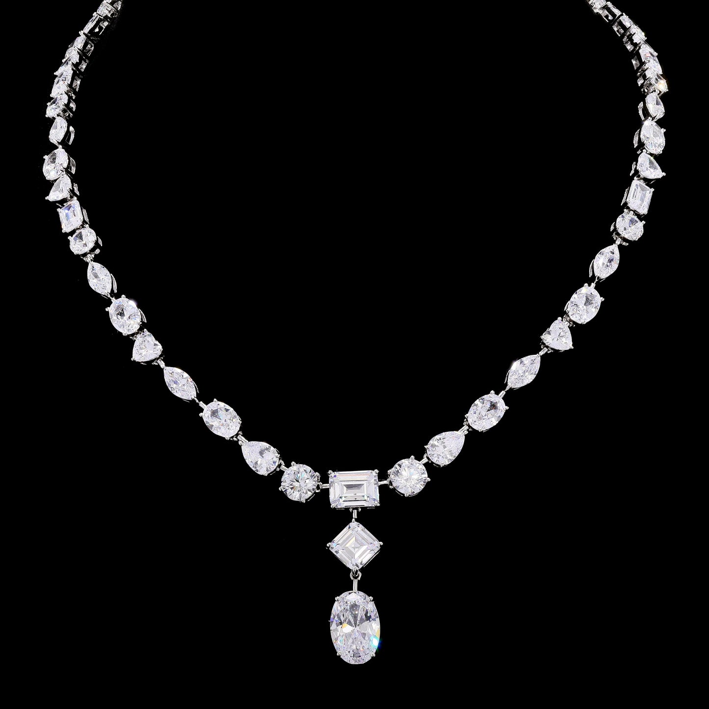 Ultra Premium Far Sized Multi Solitaire Bridal Necklace Set with Earrings on Pure 925 Silver
