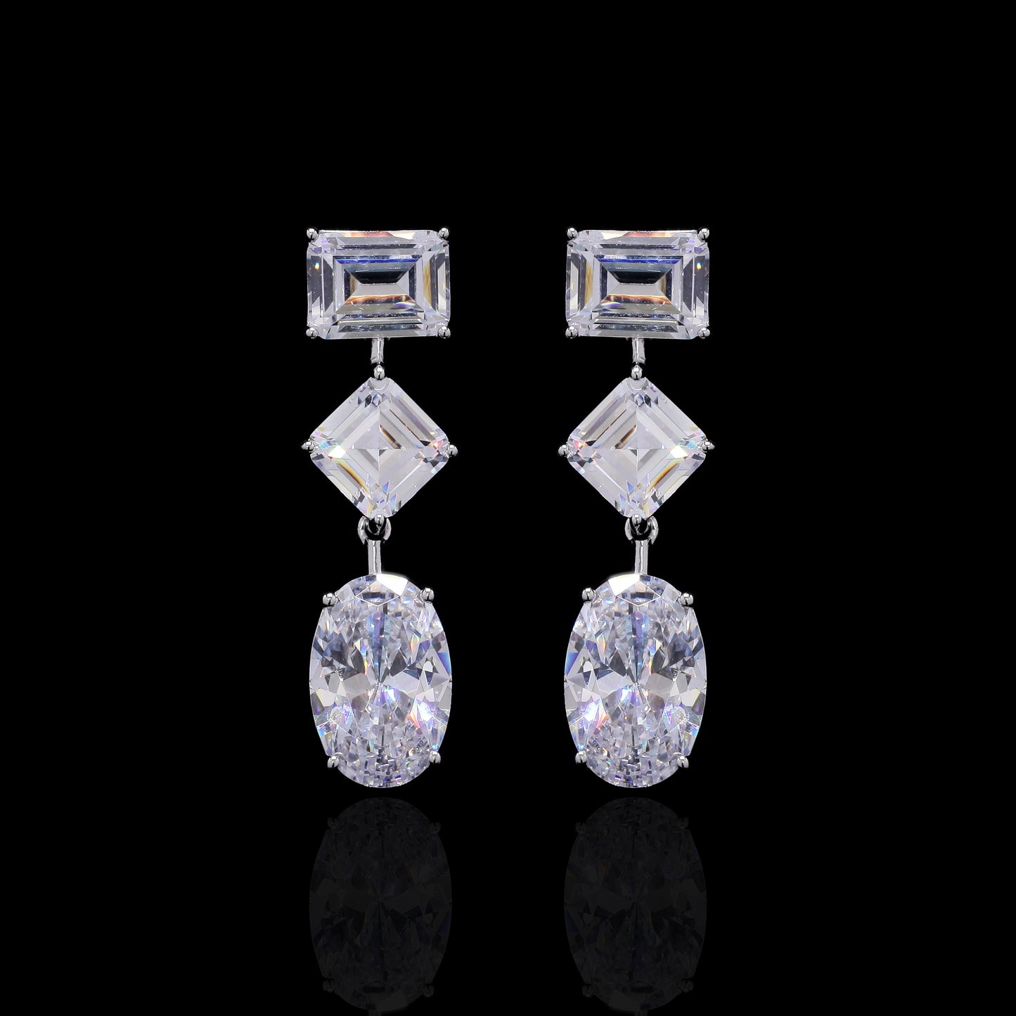 Ultra Premium Far Sized Multi Solitaire Bridal Necklace Set with Earrings on Pure 925 Silver