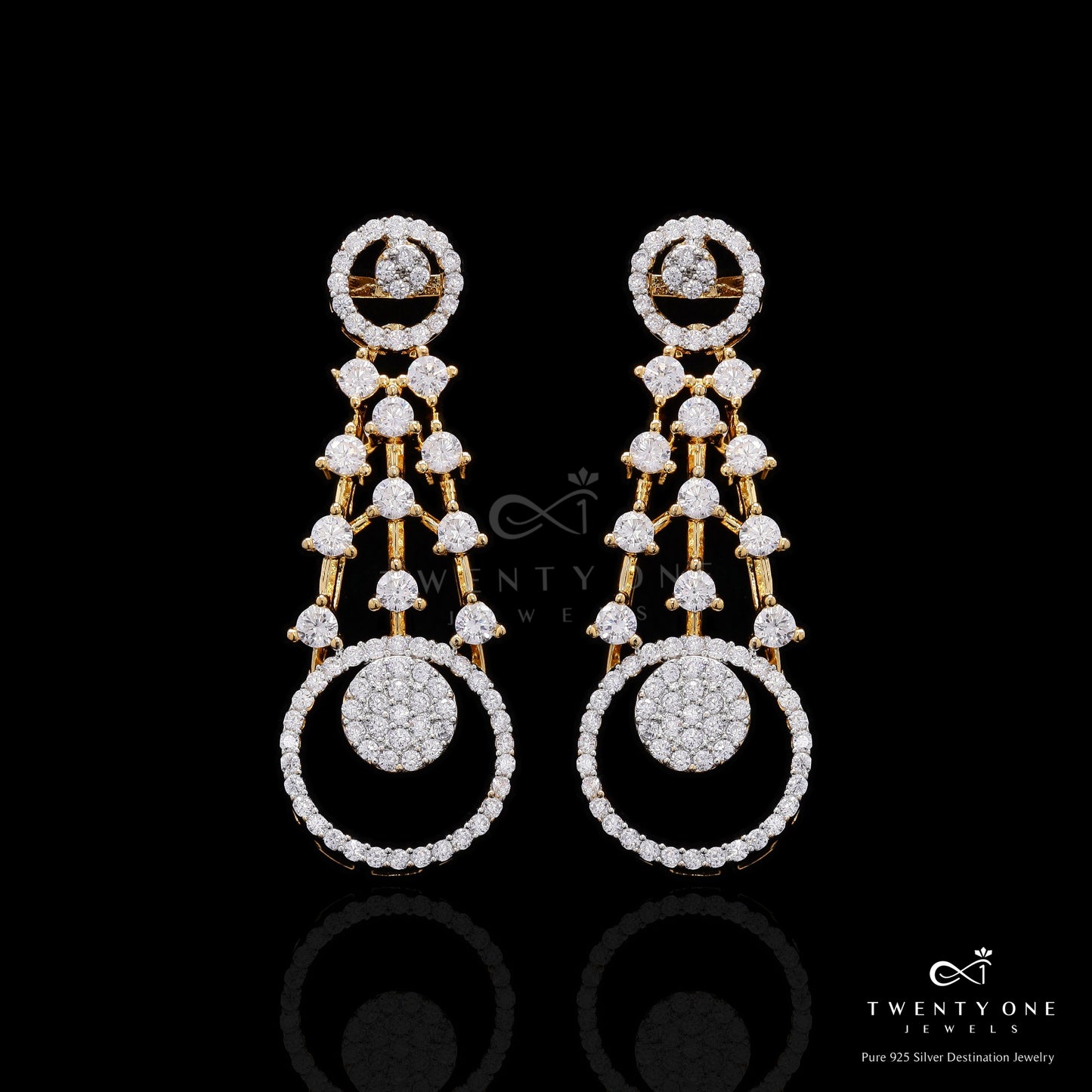 Dual Tone Pressure Setting Necklace Set on Pure 925 Silver