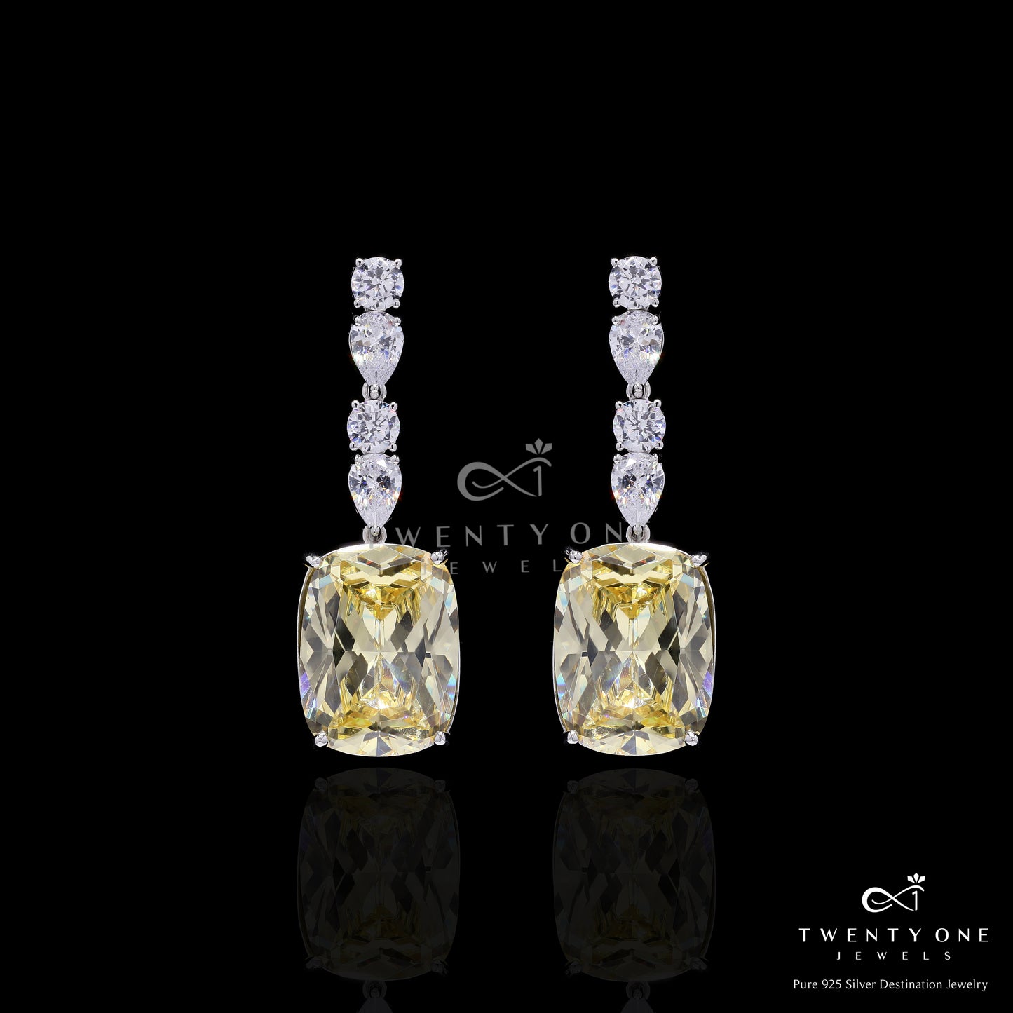 Ultra Premium Yellow Diamond Luxury Necklace Set with Round Cut and Drop Solitaires