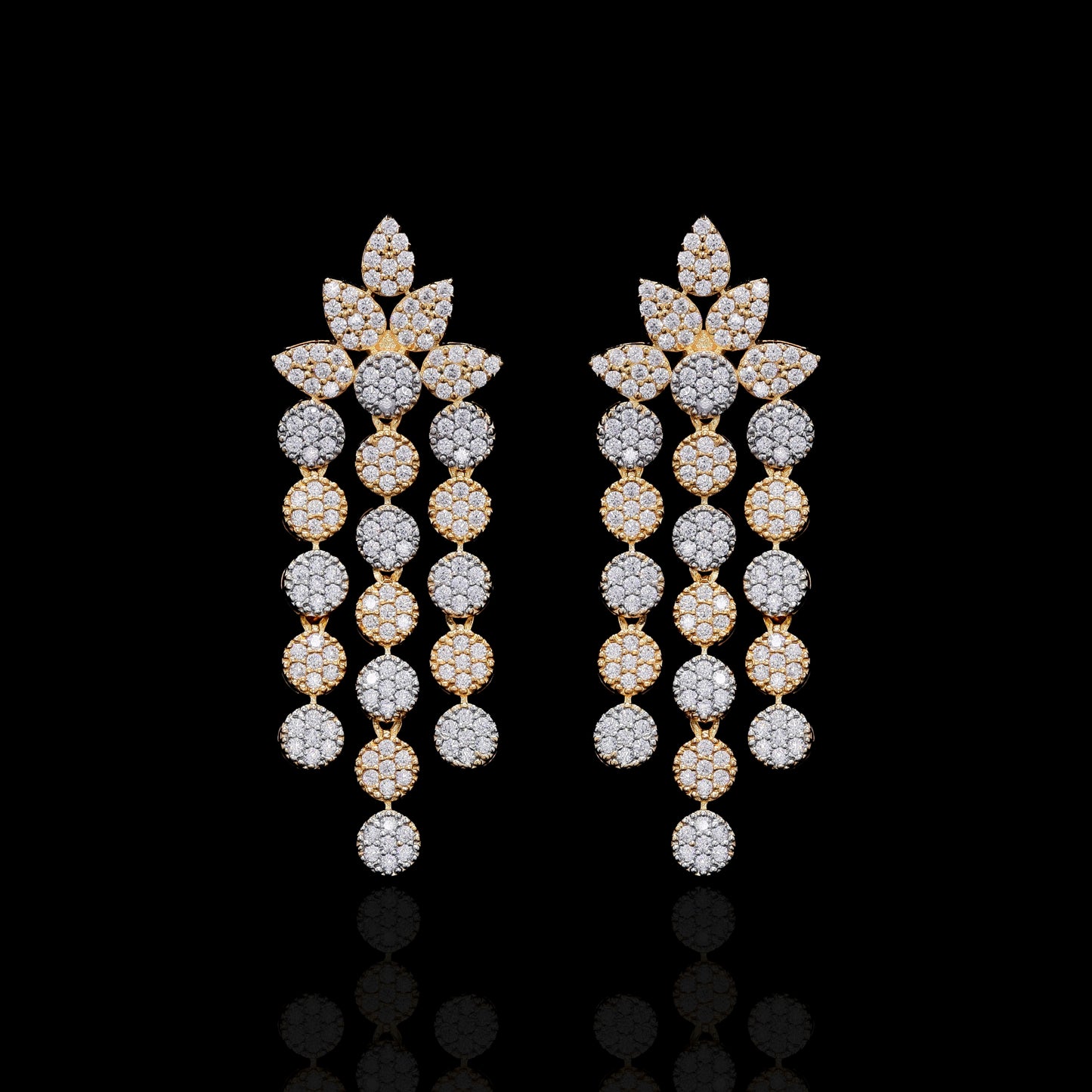 Double Layer Dual Tone Pressure Setting Tafeta Necklace Set with Earrings on Pure 925 Silver