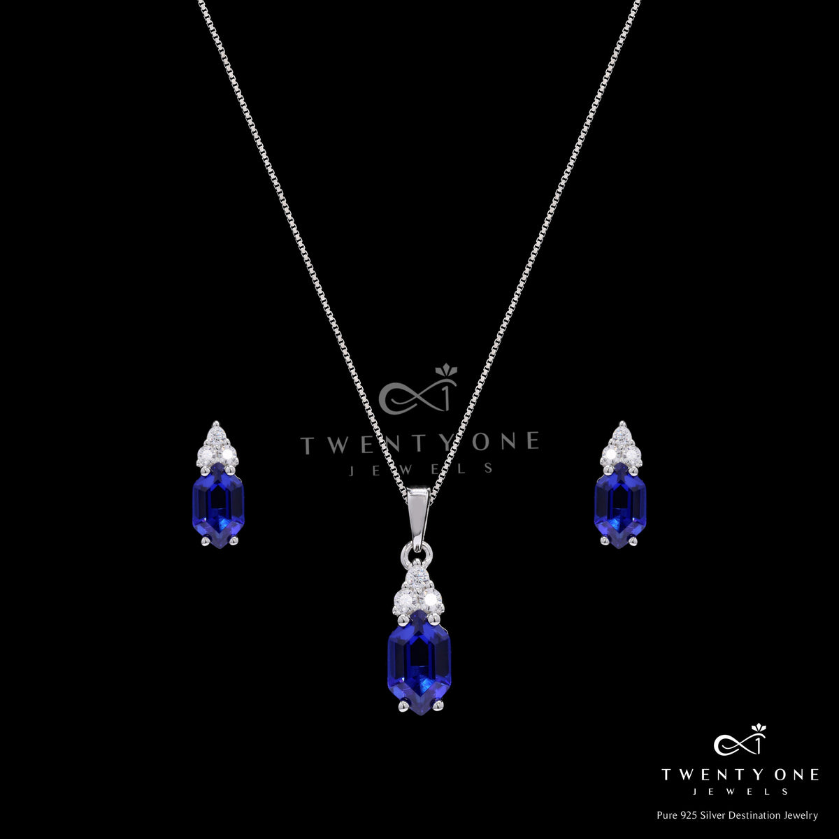 Hexagon Hydro Blue Sapphire Aqua Pendant Set on Pure 925 Silver