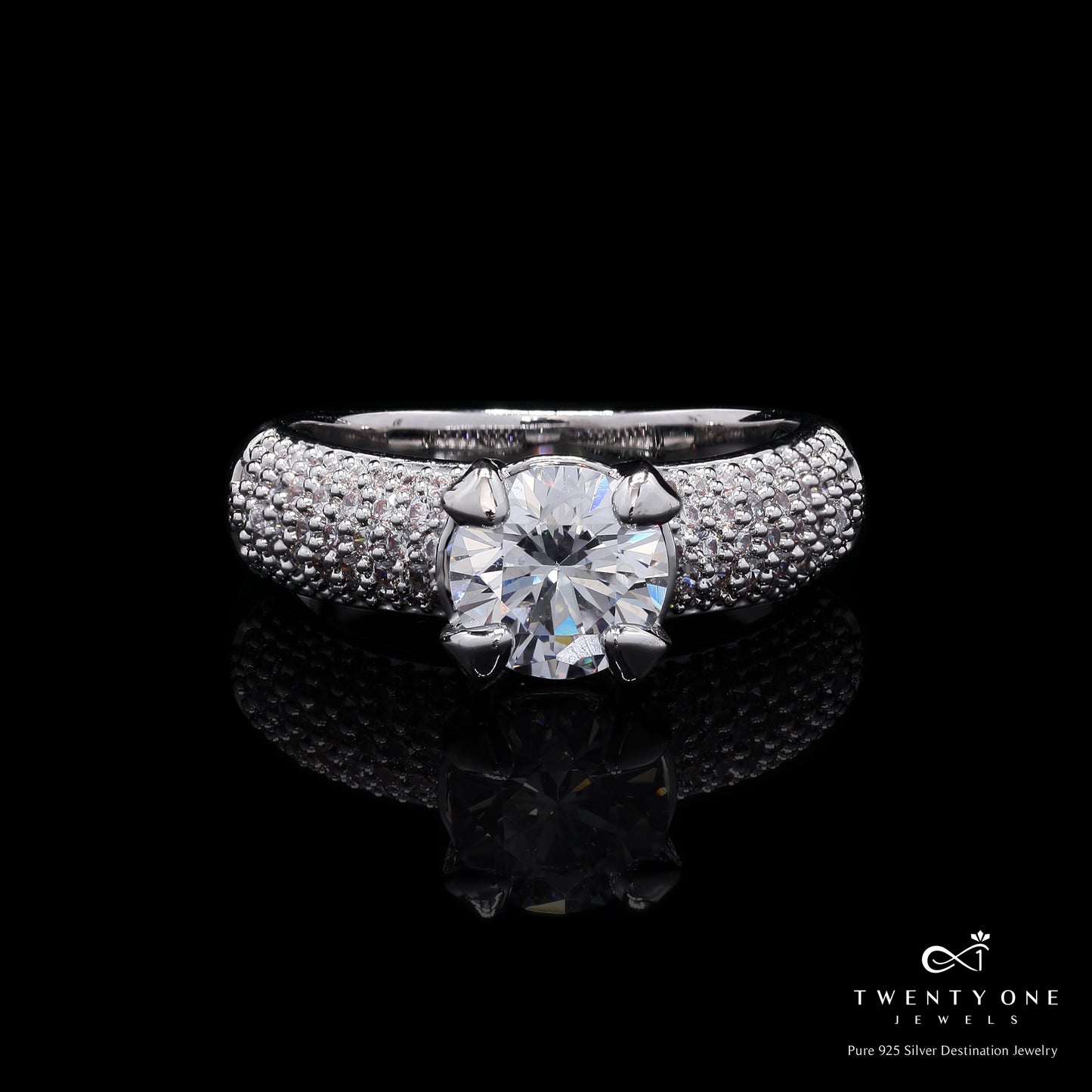 American Diamond Studded 2 Carat Solitaire Elise Ring On 925 Silver.