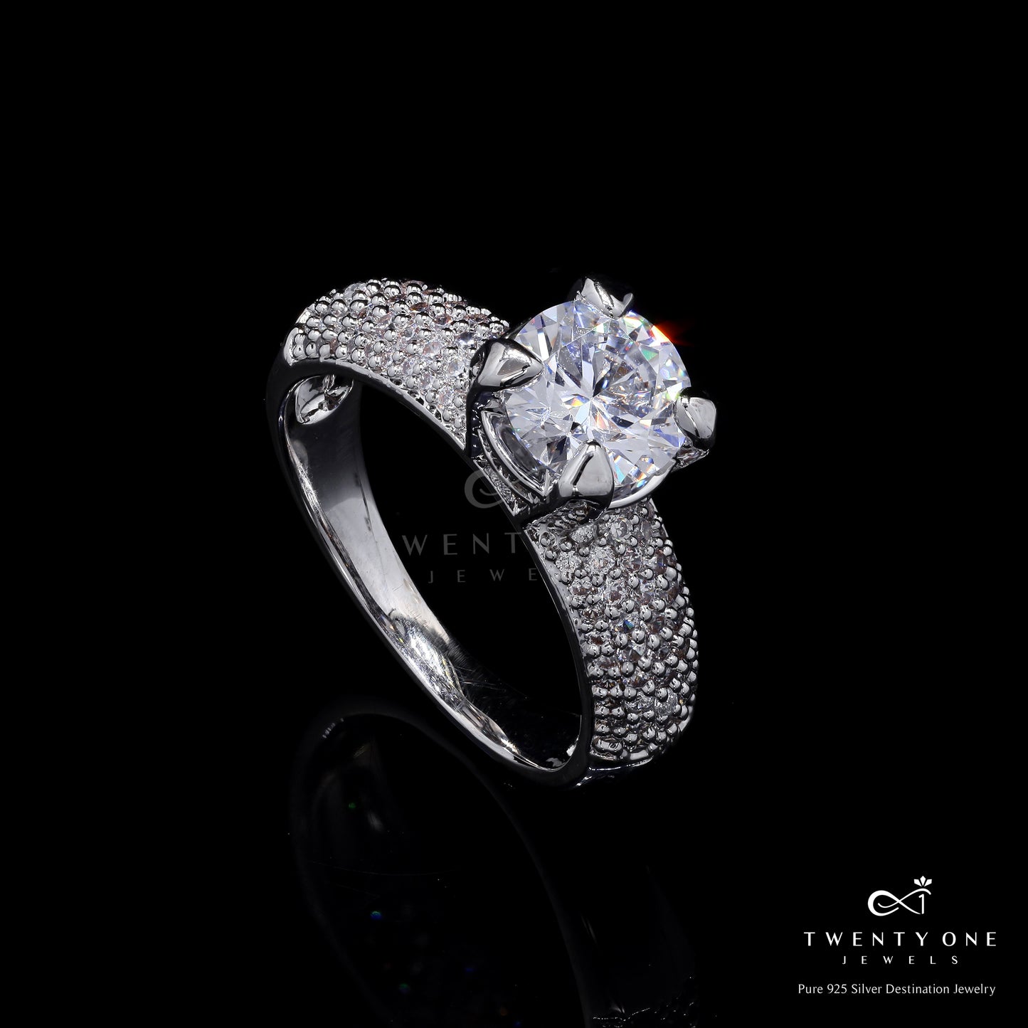 American Diamond Studded 2 Carat Solitaire Elise Ring On 925 Silver.
