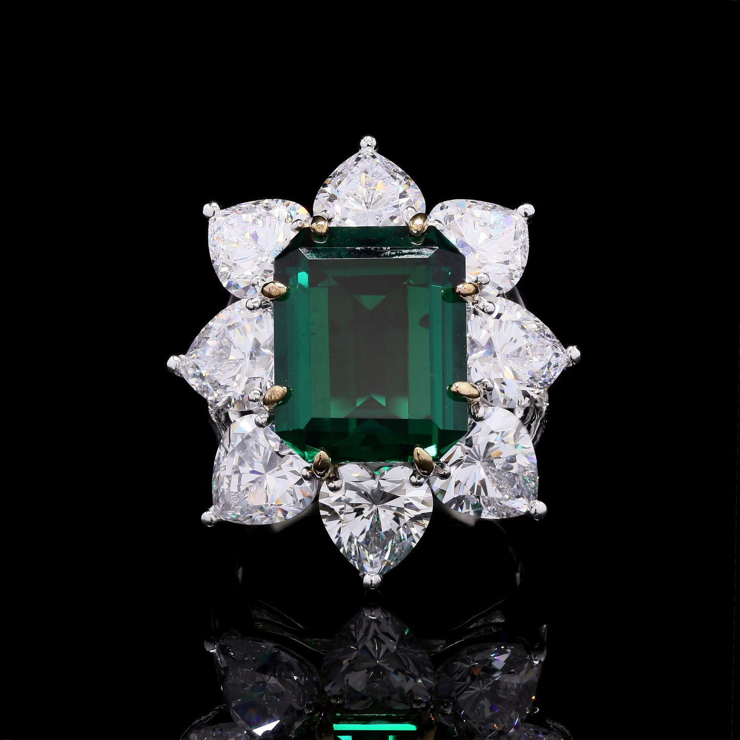 Ultra Premium 5.5 Carat Hydro Emerald and Heart Solitaire Florencia Cocktail Ring on Pure 925 Silver