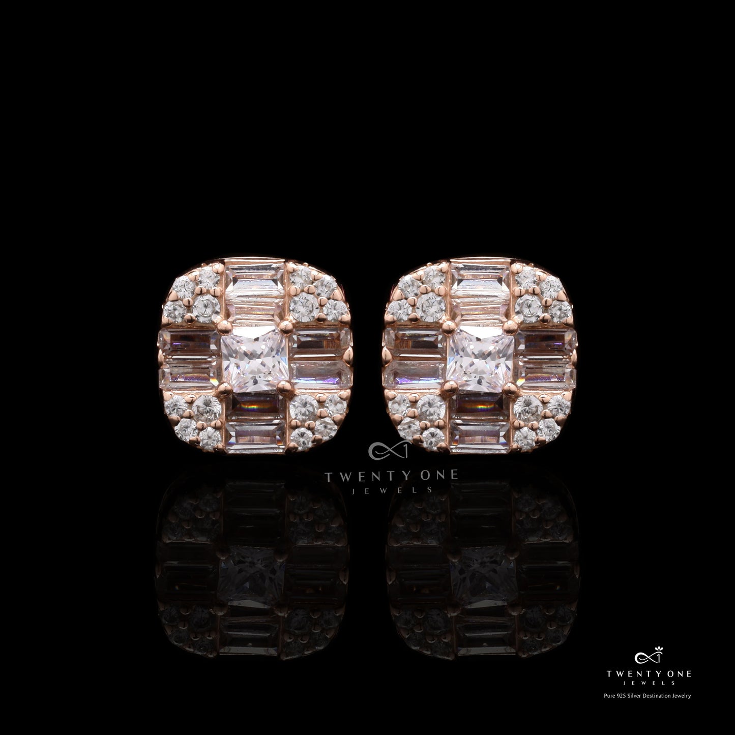 Rose Gold Diamond Studded Talia Stud on 925 silver