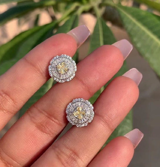 American Diamond with Yellow Solitaire Liana Stud on Pure 925 silver