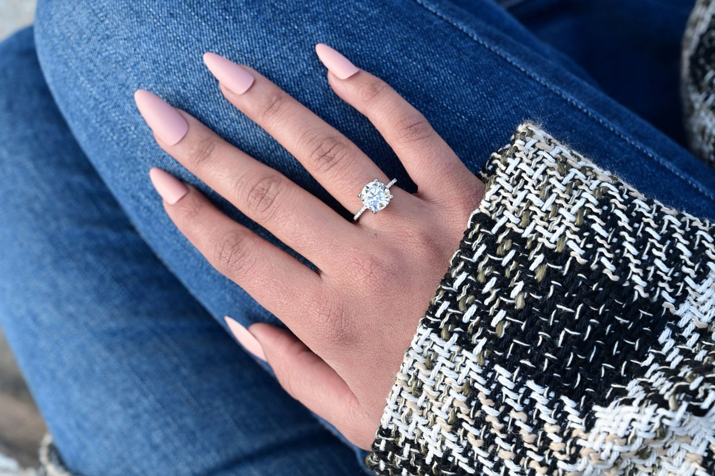 1.3 Carat Solitaire Classic Boneta Solitaire Ring with Diamond Studded Band.