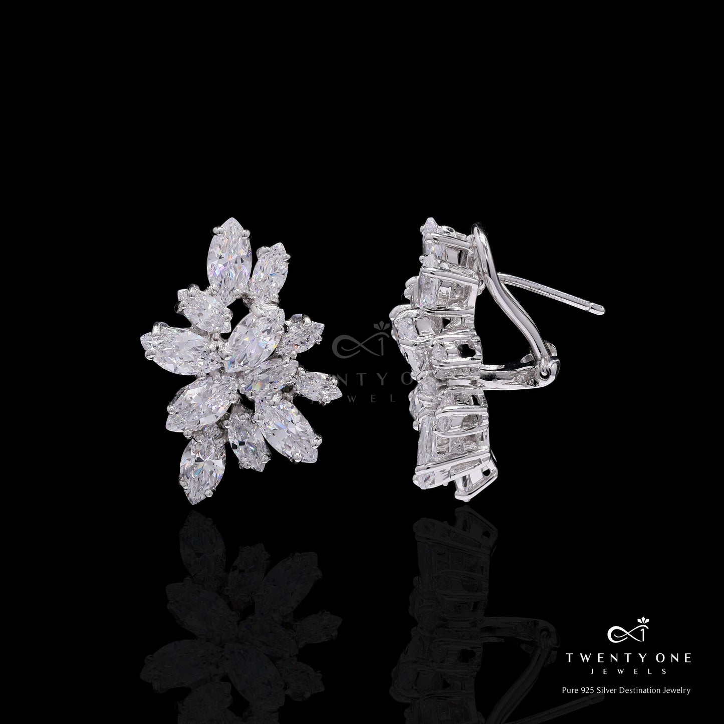 Premium Handcrafted Marquise Diamond Solitaire Bunch Studs on Pure 925 Silver