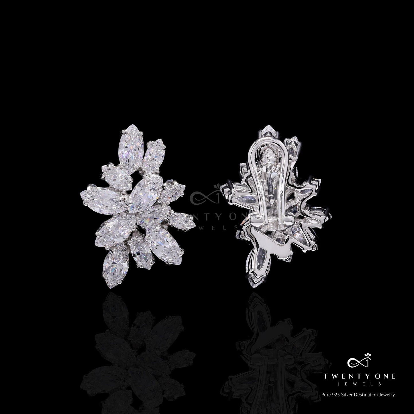 Premium Handcrafted Marquise Diamond Solitaire Bunch Studs on Pure 925 Silver