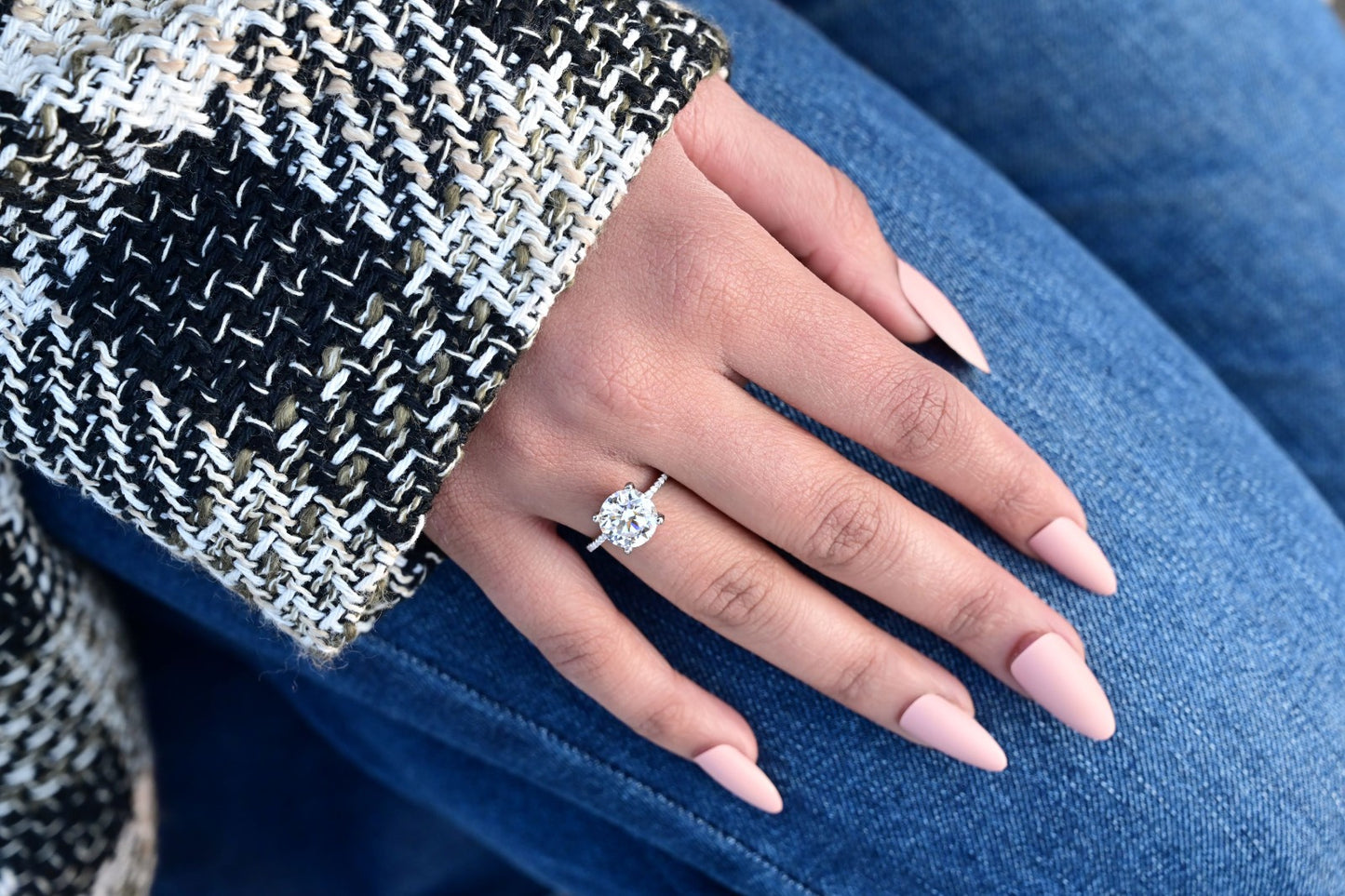 1.3 Carat Solitaire Classic Boneta Solitaire Ring with Diamond Studded Band.