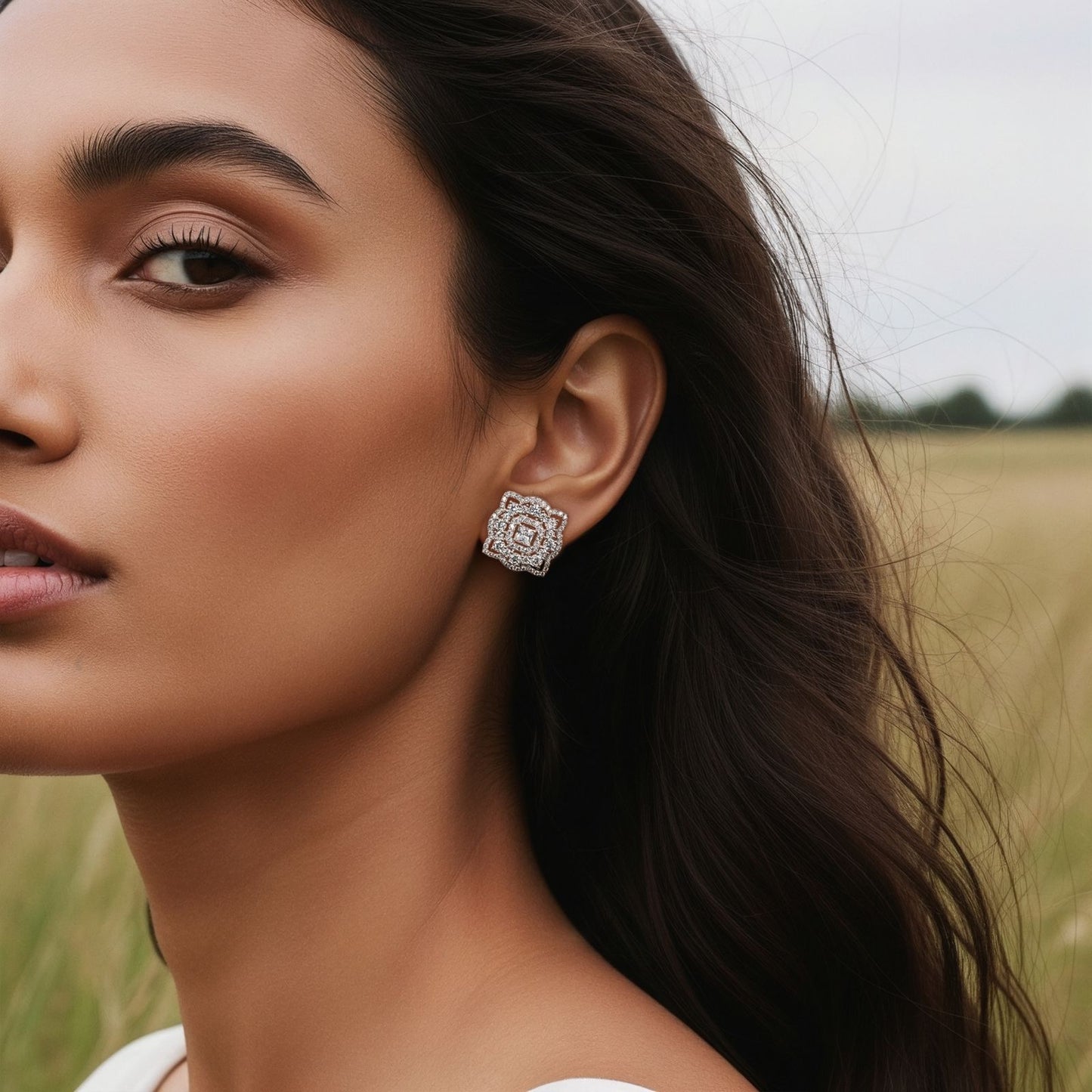 Ultra Premium American Diamond Ella Studs with Princess Cut Solitaire and Premium Screw Backs on Pure 925 Silver