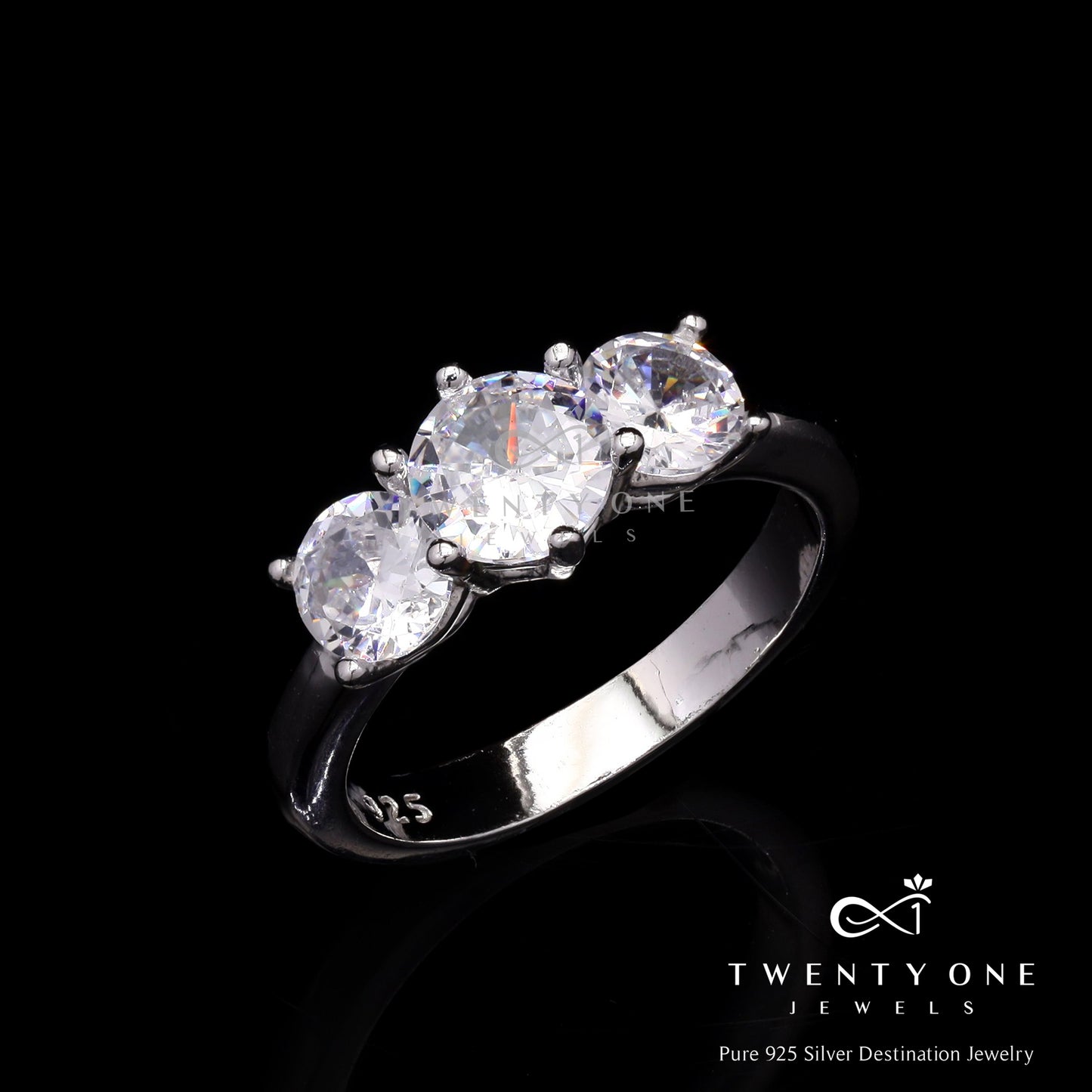 3 Solitaire Diana Ring on Pure 925 Silver
