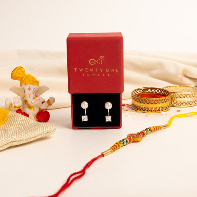 Detachable Pearl and Princess Cut Solitaire 925 Silver Studs