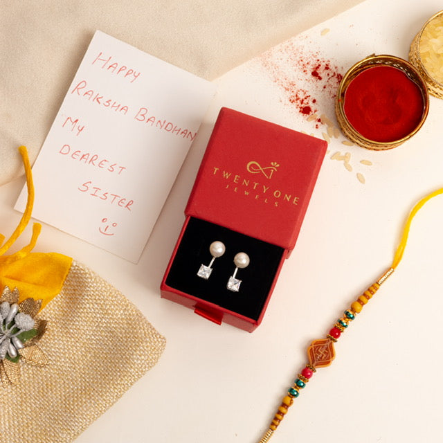 Detachable Pearl and Princess Cut Solitaire 925 Silver Studs