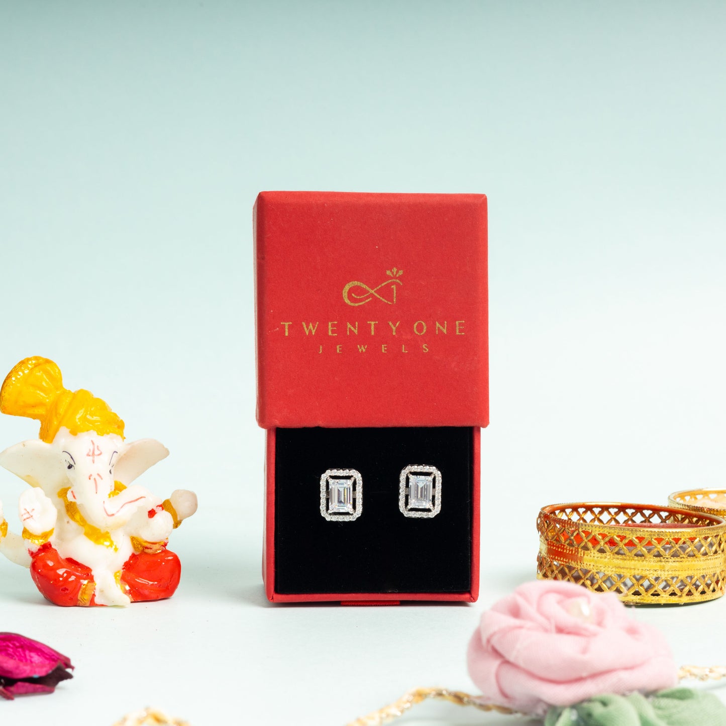 Premium Range 1.5 Carat Emerald Cut Princia Solitaire Studs with Screw Backs - White Gold Finish