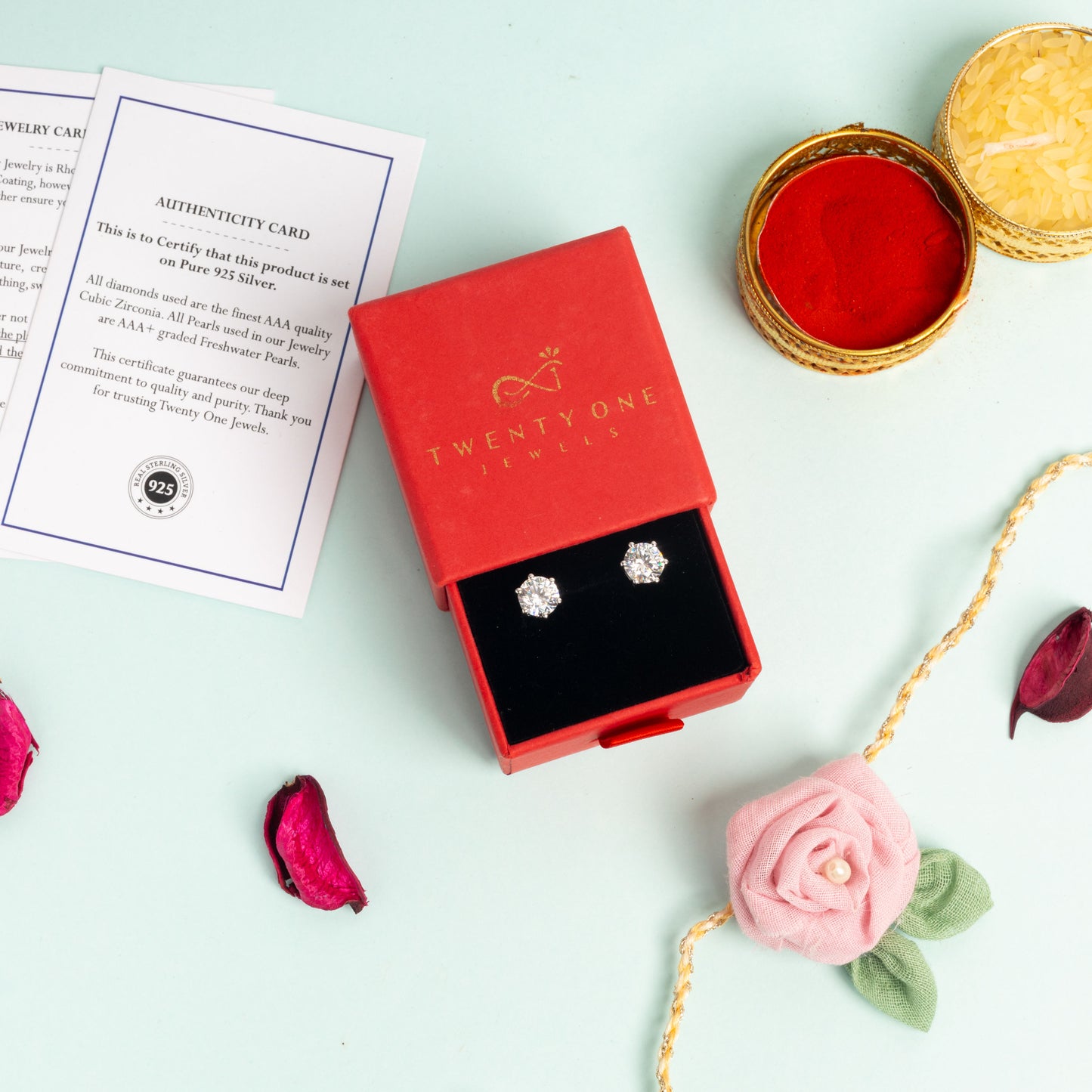 1.3 Carat Solitaire Studs on 925 Silver with Premium Screw Backs in White Gold Finish