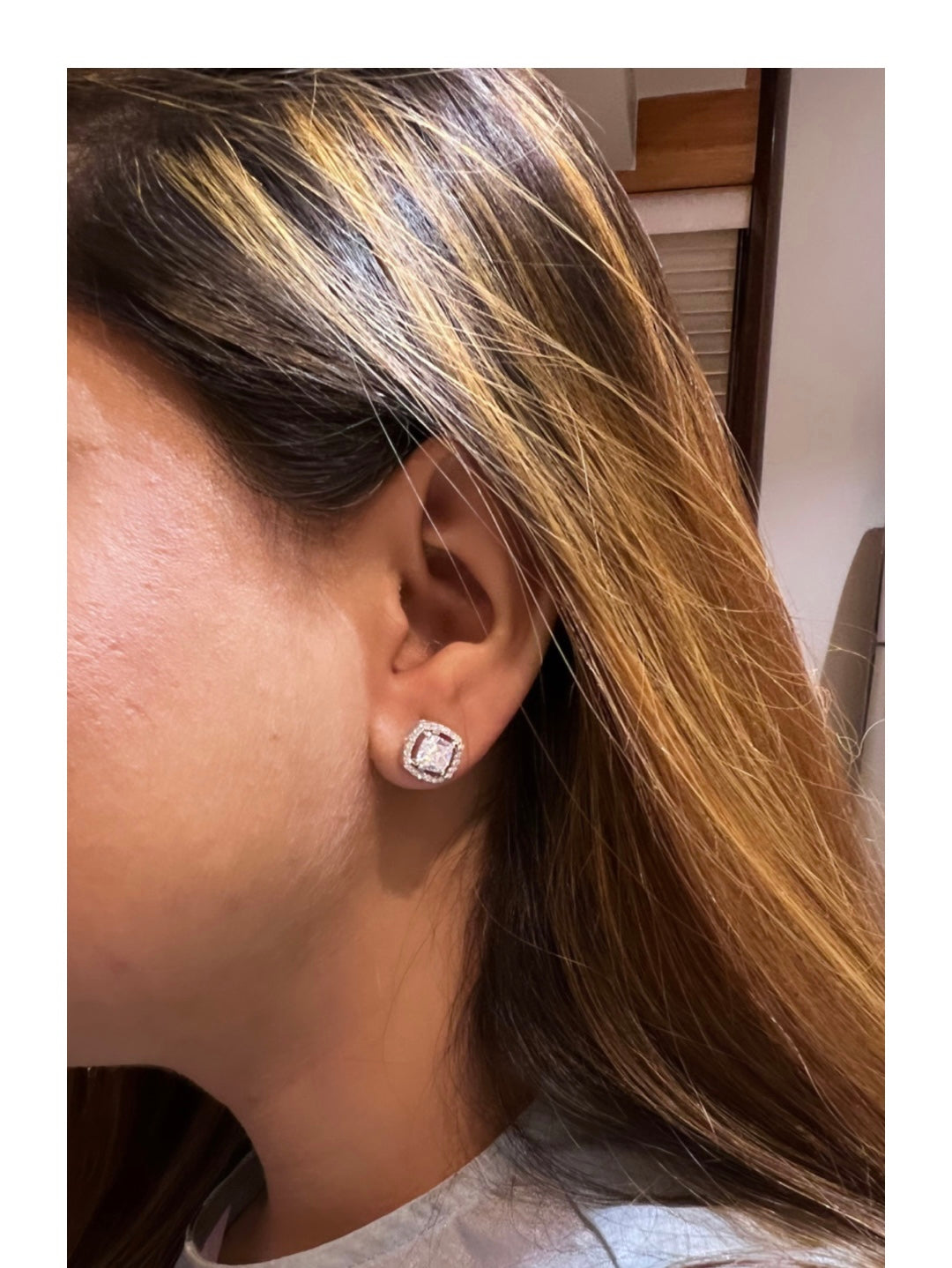 1.3 Carat Cushion Cut Katy Pure 925 Silver Solitaire Studs with Premium Screw Backs - White Gold Finish