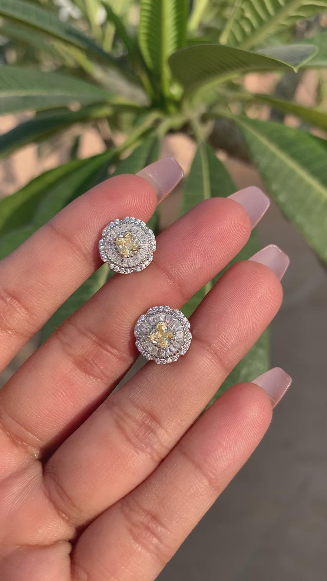 American Diamond with Yellow Solitaire Liana Stud on Pure 925 silver