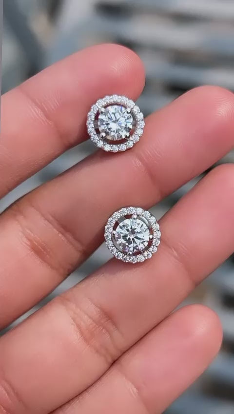 1 Carat Each Classic Halo Studs with Premium Screw Backs