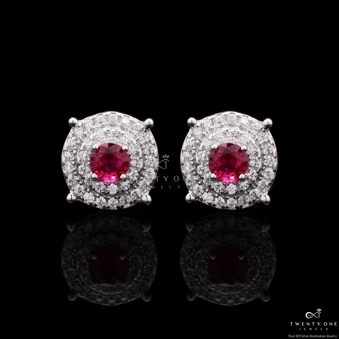 Ruby Rania American Diamond Studs on Pure 925 Silver