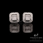 Diamond Baguette and Round Cut Studded Rosetta Studs on 925 Silver