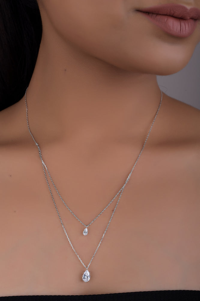 Drop Solitaire Double Layered  Necklace
