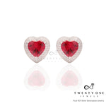 3 Carat Ruby Heart Solitaire Love Studs on Pure 925 Silver