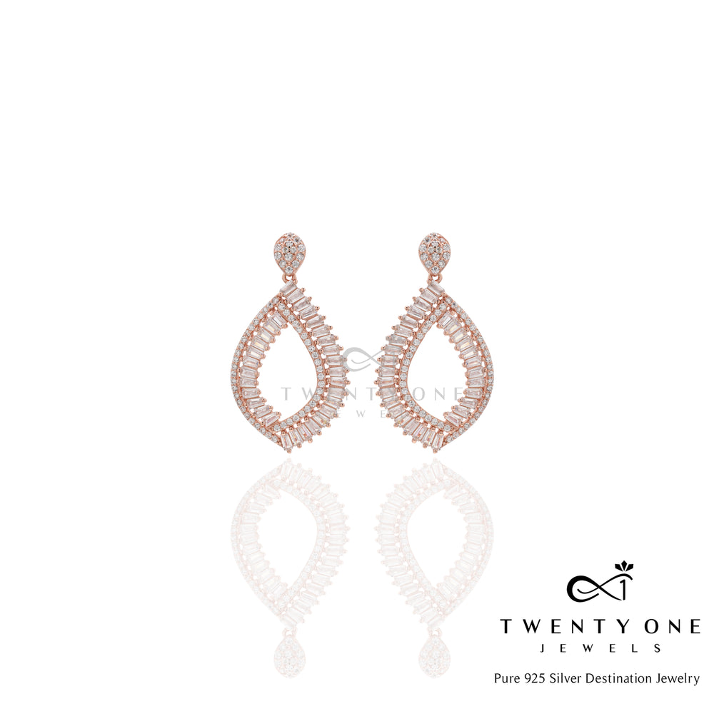 Rose Gold Finish Sonet Danglers with American Diamonds on Pure 925 Silver