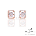 Light Weight 1.5 Carat Emerald Cut Rose Gold Solitaire Stud Earrings on 925 Silver with Screw Backs