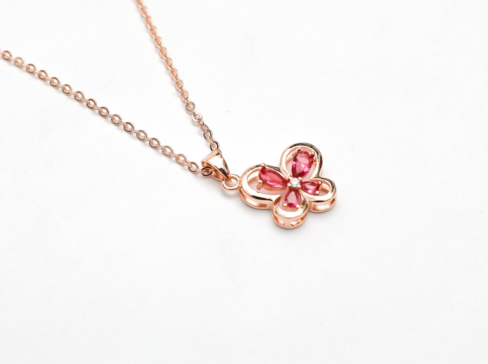 Kito Rose Gold Butterfly Pink Sapphire Pendant with chain