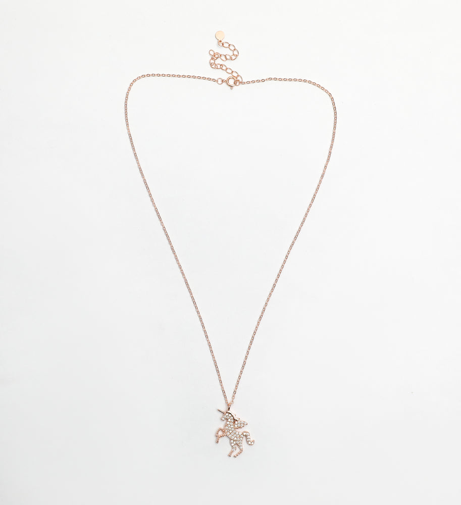 Rose Gold Diamond Studded Jonny Unicorn Pendant with Chain