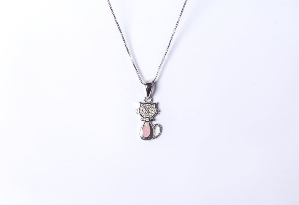 Kids Kitty Pure 925 Silver Pendant with Chain. ( Straight Kitty)