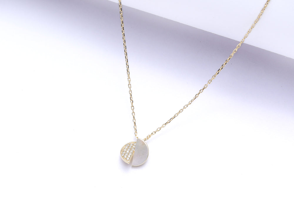 Two Halves Of A Whole Diamond Studded Gold Finish Pendant With Chain