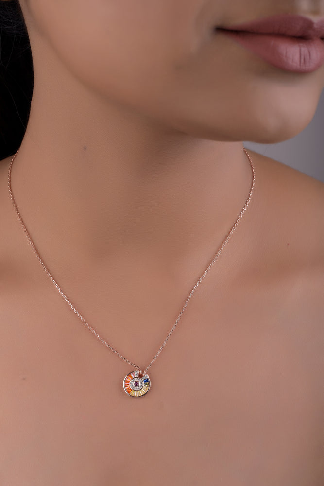 Multi Colour Rose Gold Pendant with Chain