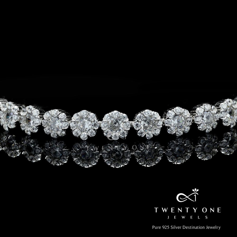 The Floral Samaira Pure 925 Silver Bracelet with American Diamonds