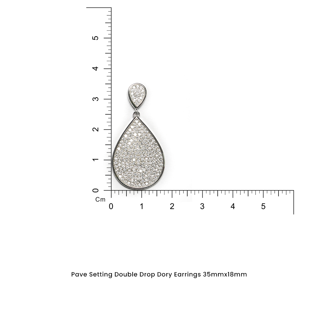 Pave Setting Double Drop Dory Earrings on Pure 925 Silver