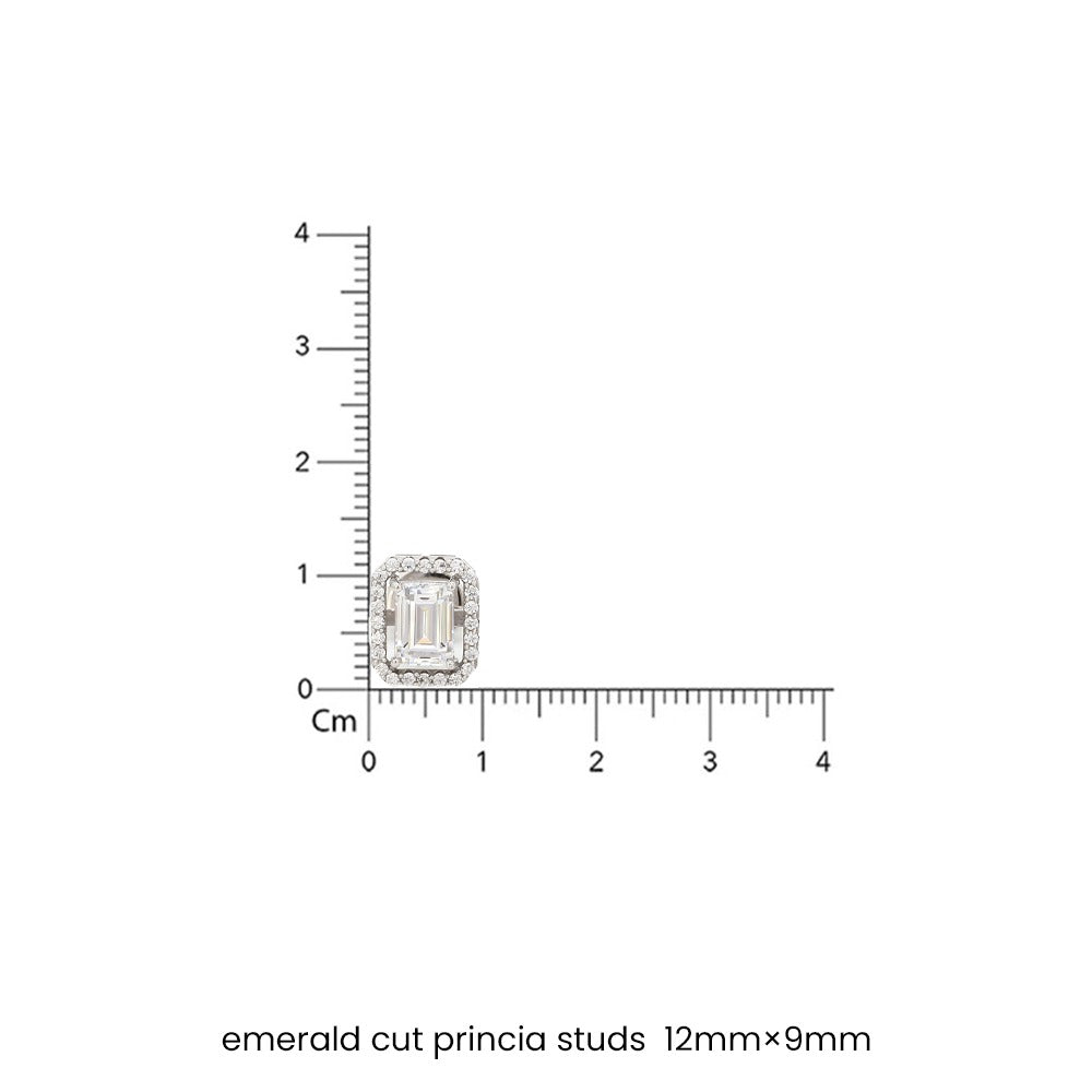 Premium Range 1.5 Carat Emerald Cut Princia Solitaire Studs with Screw Backs - White Gold Finish