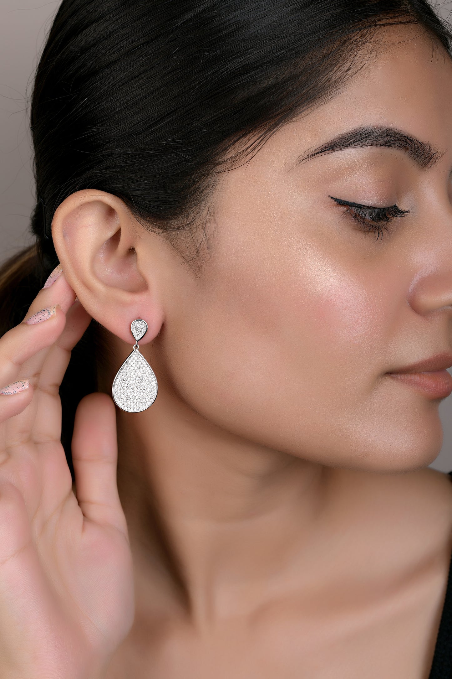 Pave Setting Long Earring