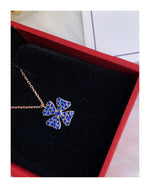 4 Petal Blue Stone Evil Eye Pendant with Chain on Pure 925 Silver