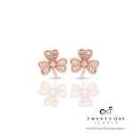 Rose Gold Finish Maple Leaf Studs with American Diamond Baguettes on Pure 925 Silver