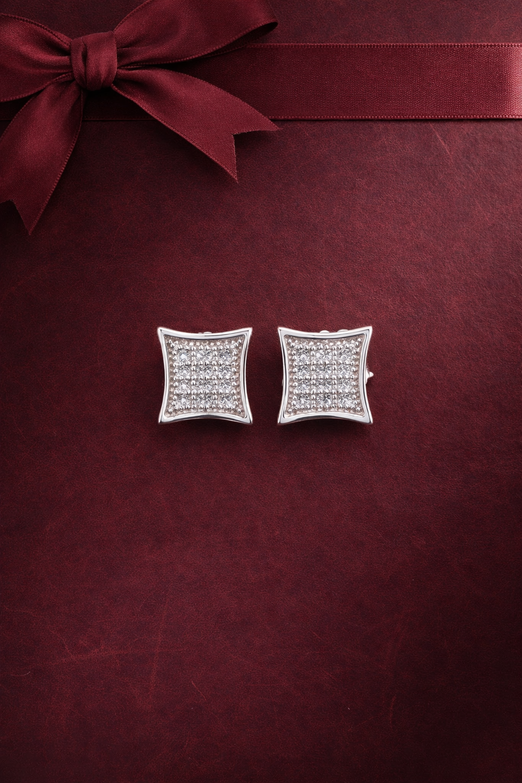 TIA Pave Setting Small Square Studs on 925 Silver
