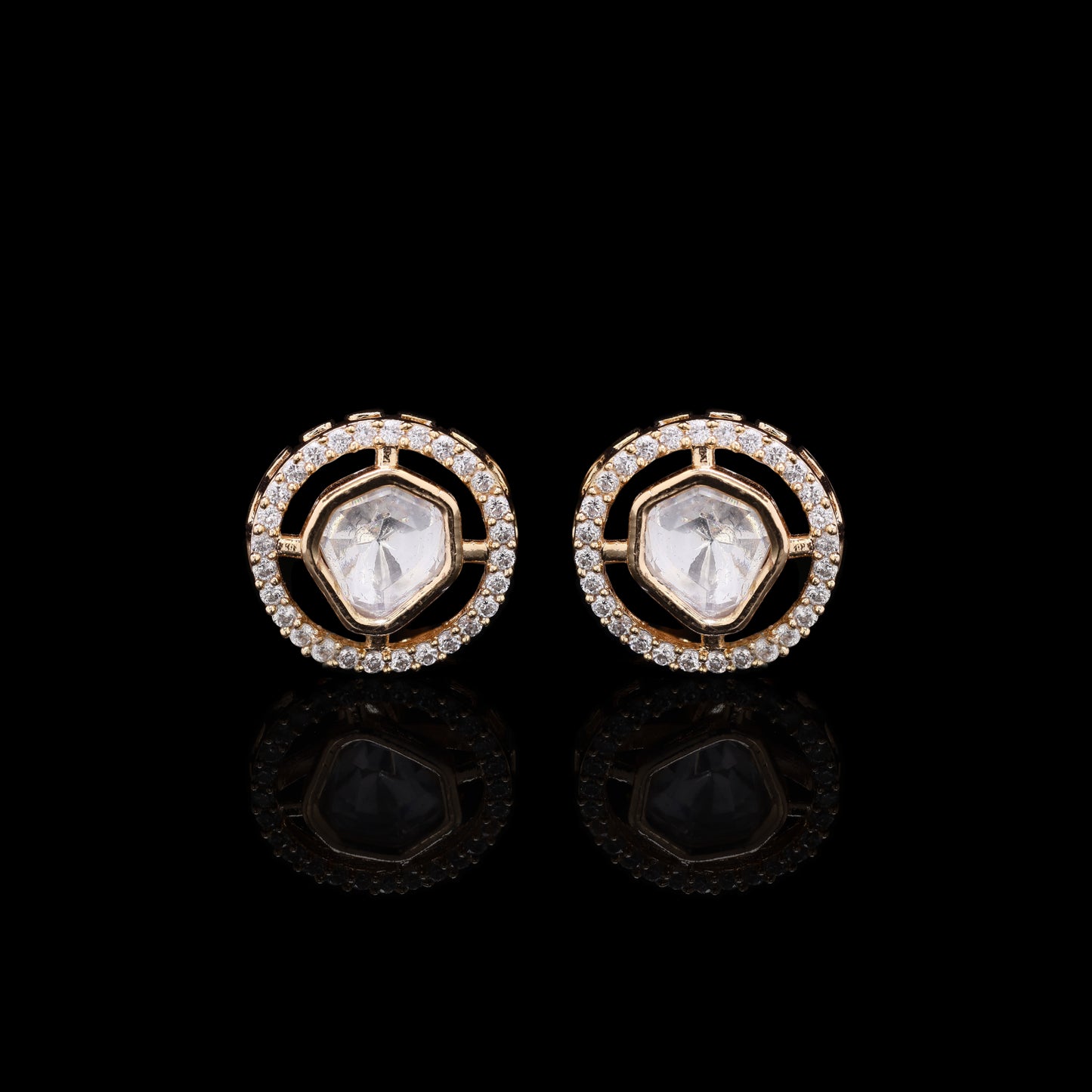 Mens Polki Diamond Adara Gold Finish Cuff Link Pair